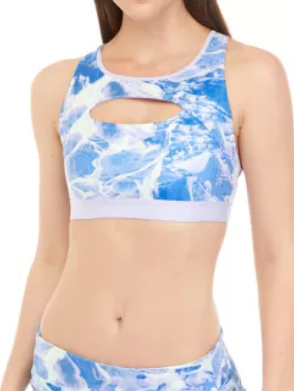 Champion Blue Purple Marble Soft Touch Ecoโ Cutout Sports Bra XL NWOT